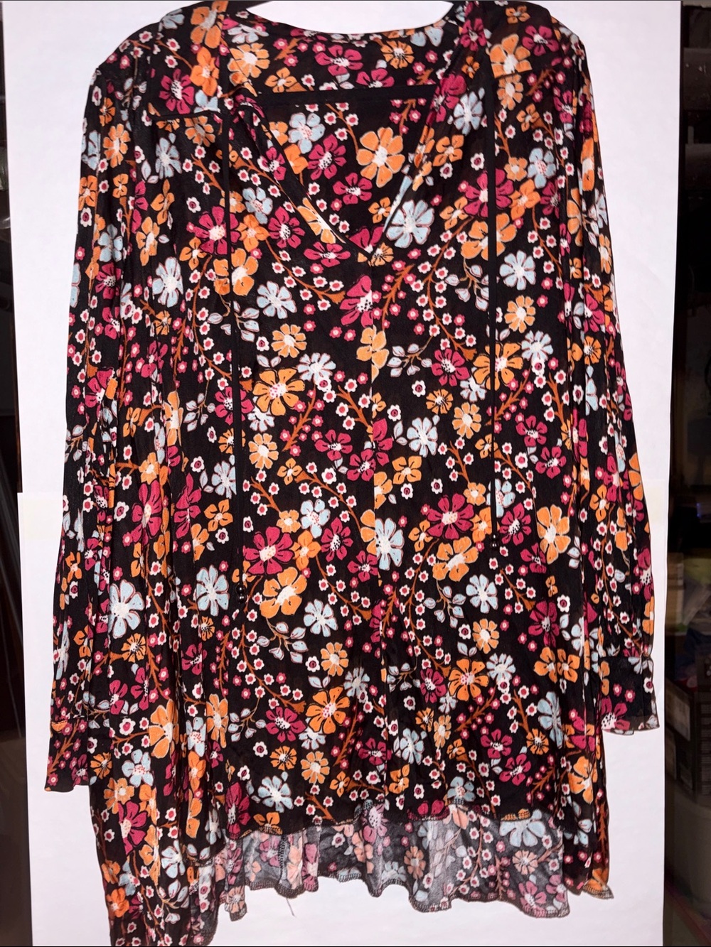 Free People Floral Tunic Dress in Black with Pink, Orange & Light Blue Flowers